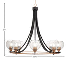 Paramount Eight Light Chandelier in Matte Black & Brass with 5.75" Clear Bubble Shade