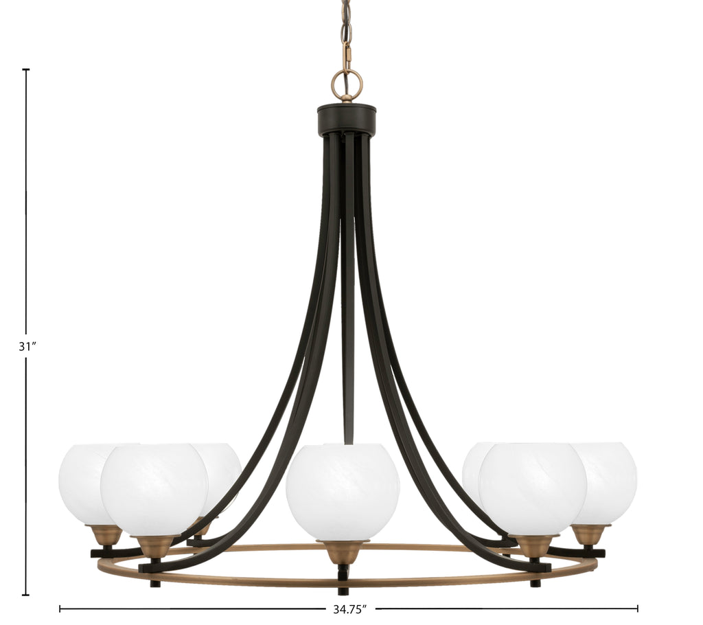 Paramount Eight Light Chandelier in Matte Black & Brass with 5.75" White Marble Shade