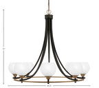 Paramount Eight Light Chandelier in Matte Black & Brass with 5.75" White Marble Shade