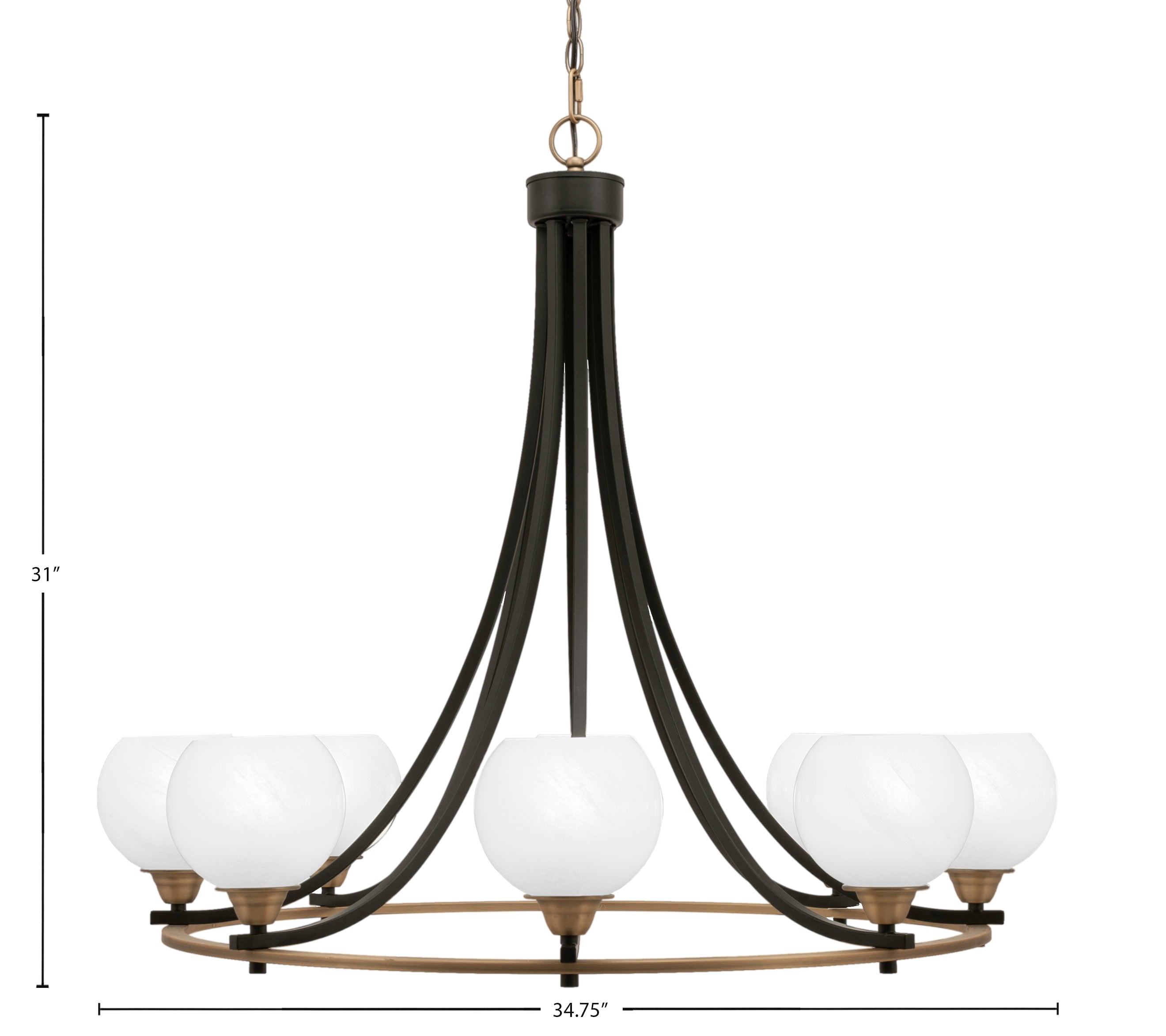 Paramount Eight Light Chandelier in Matte Black & Brass with 5.75" White Marble Shade