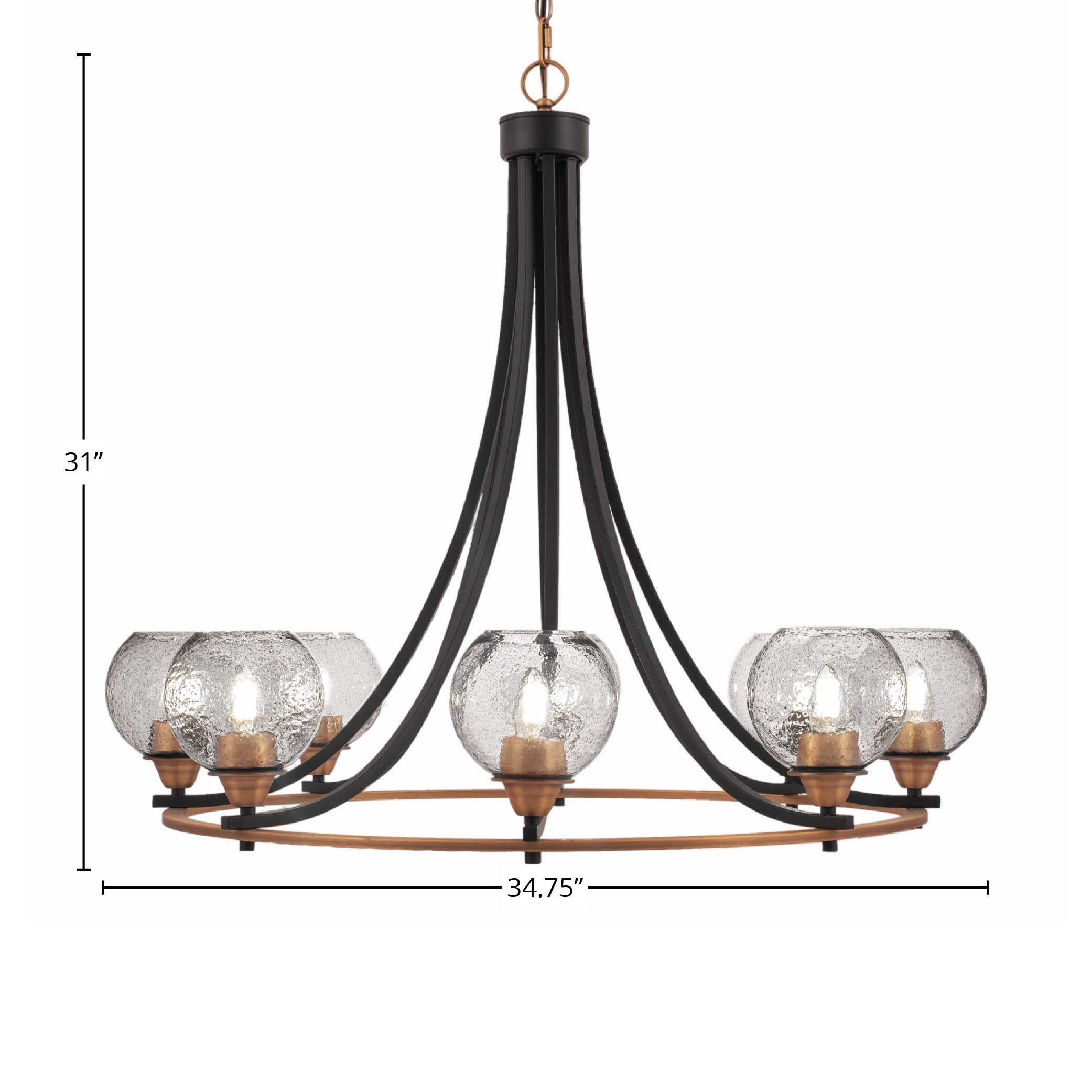 Paramount Eight Light Chandelier in Matte Black & Brass with 5.75" Smoke Bubble Shade