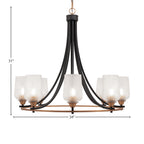 Paramount Eight Light Chandelier in Matte Black & Brass with 5" Clear Textured Shade