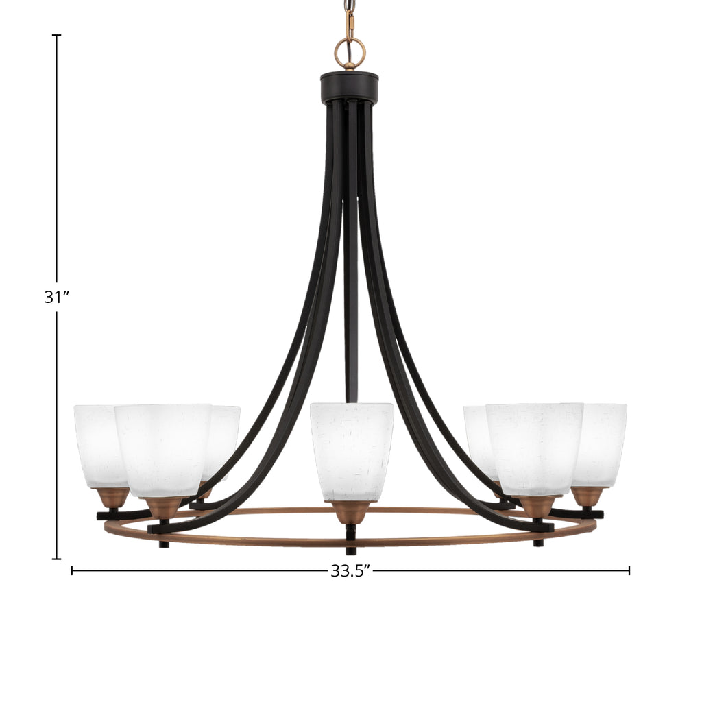 Paramount Eight Light Chandelier in Matte Black & Brass with 4.5" Square White Muslin Shade