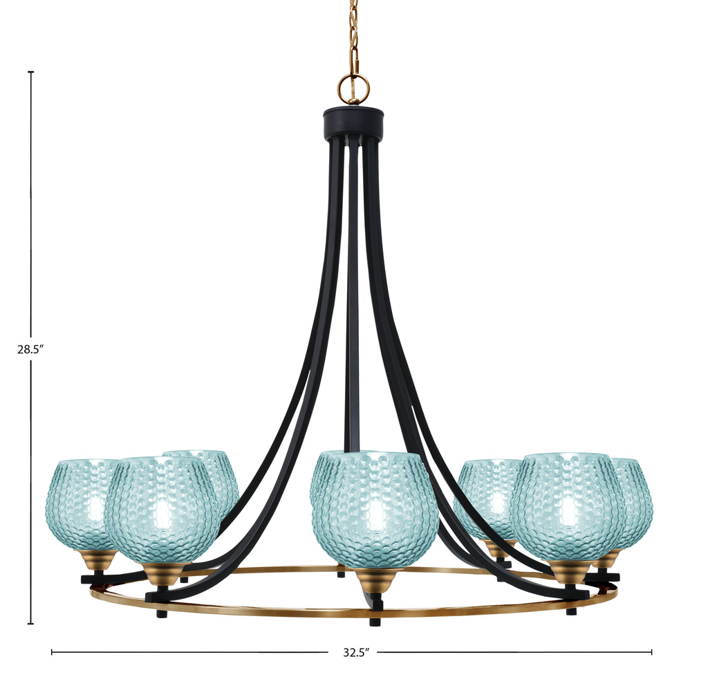 Paramount Eight Light Chandelier in Matte Black & Brass with Turquoise Textured Shade