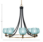 Paramount Eight Light Chandelier in Matte Black & Brass with Turquoise Textured Shade