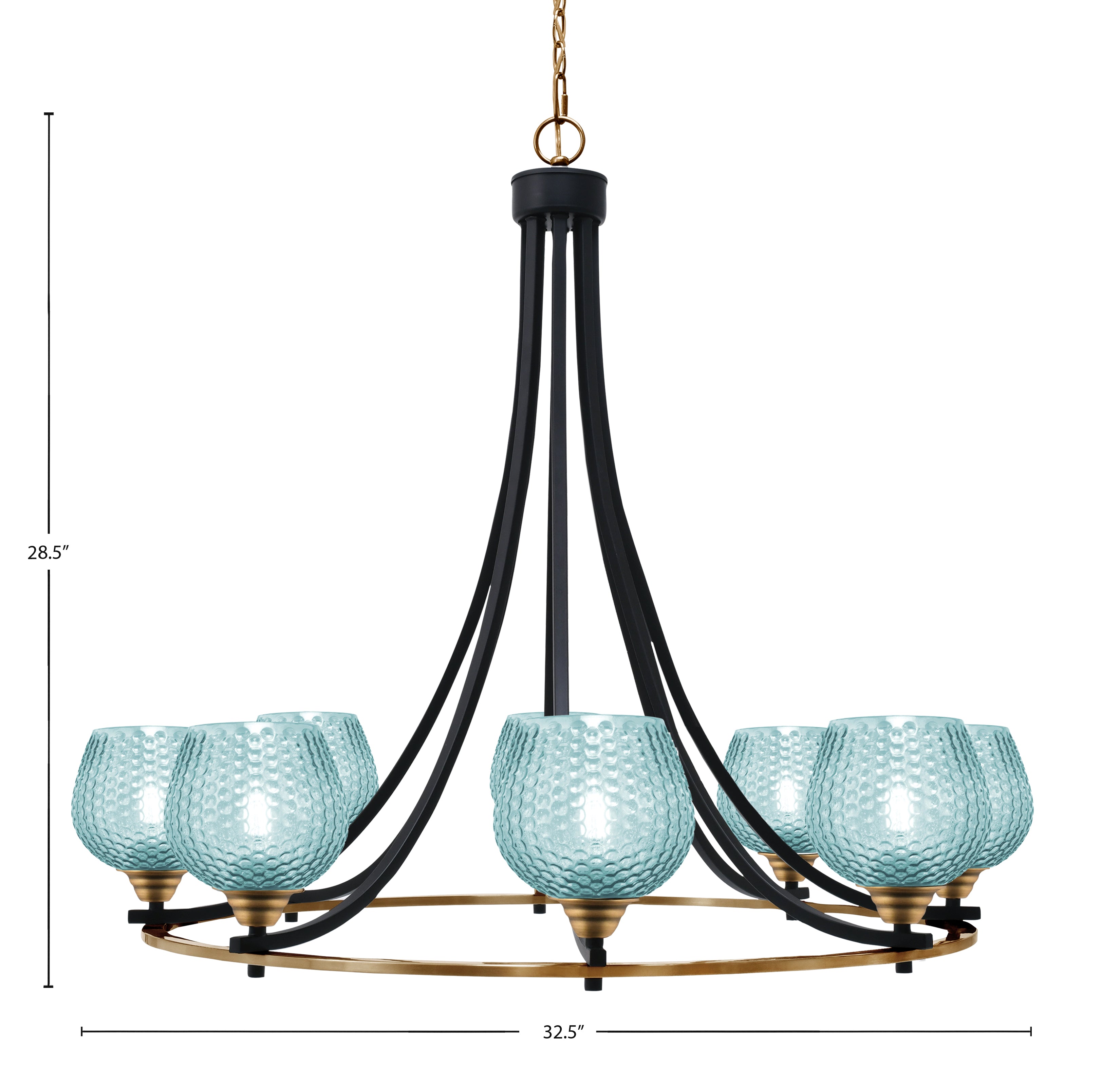 Paramount Eight Light Chandelier in Matte Black & Brass with Turquoise Textured Shade
