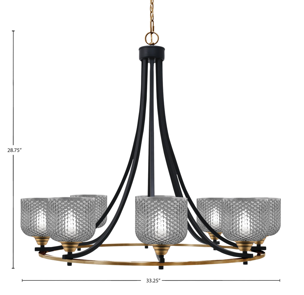 Paramount Eight Light Chandelier in Matte Black & Brass with Smoke Textured Shade