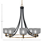 Paramount Eight Light Chandelier in Matte Black & Brass with Smoke Textured Shade