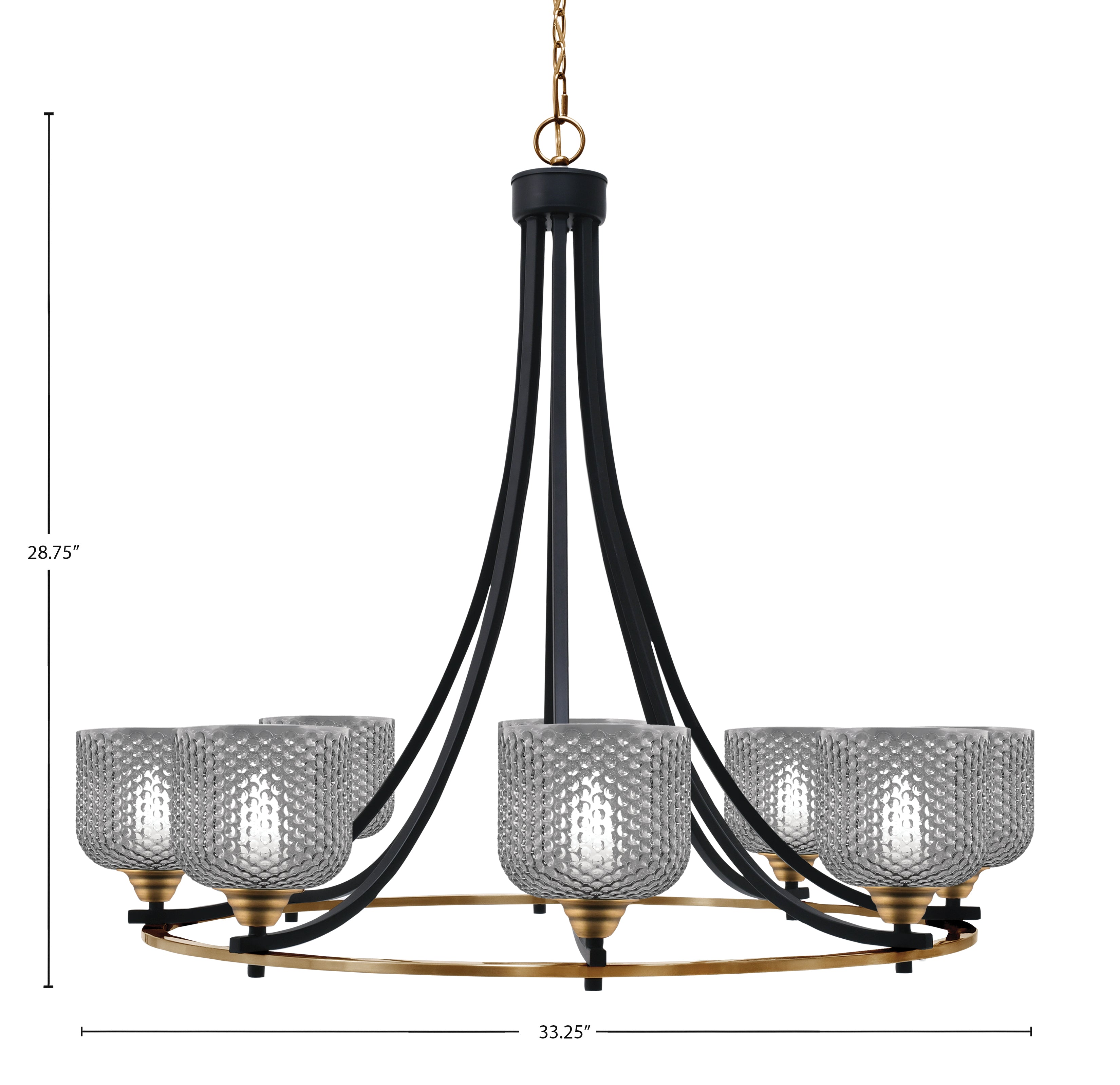 Paramount Eight Light Chandelier in Matte Black & Brass with Smoke Textured Shade