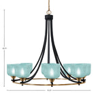 Paramount Eight Light Chandelier in Matte Black & Brass with Turquoise Textured Shade