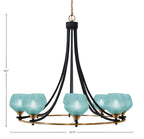 Paramount Eight Light Chandelier in Matte Black & Brass with Turquoise Textured Shade