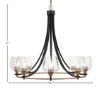 Paramount Eight Light Chandelier in Matte Black & Brass with 6" Clear Bubble Shade