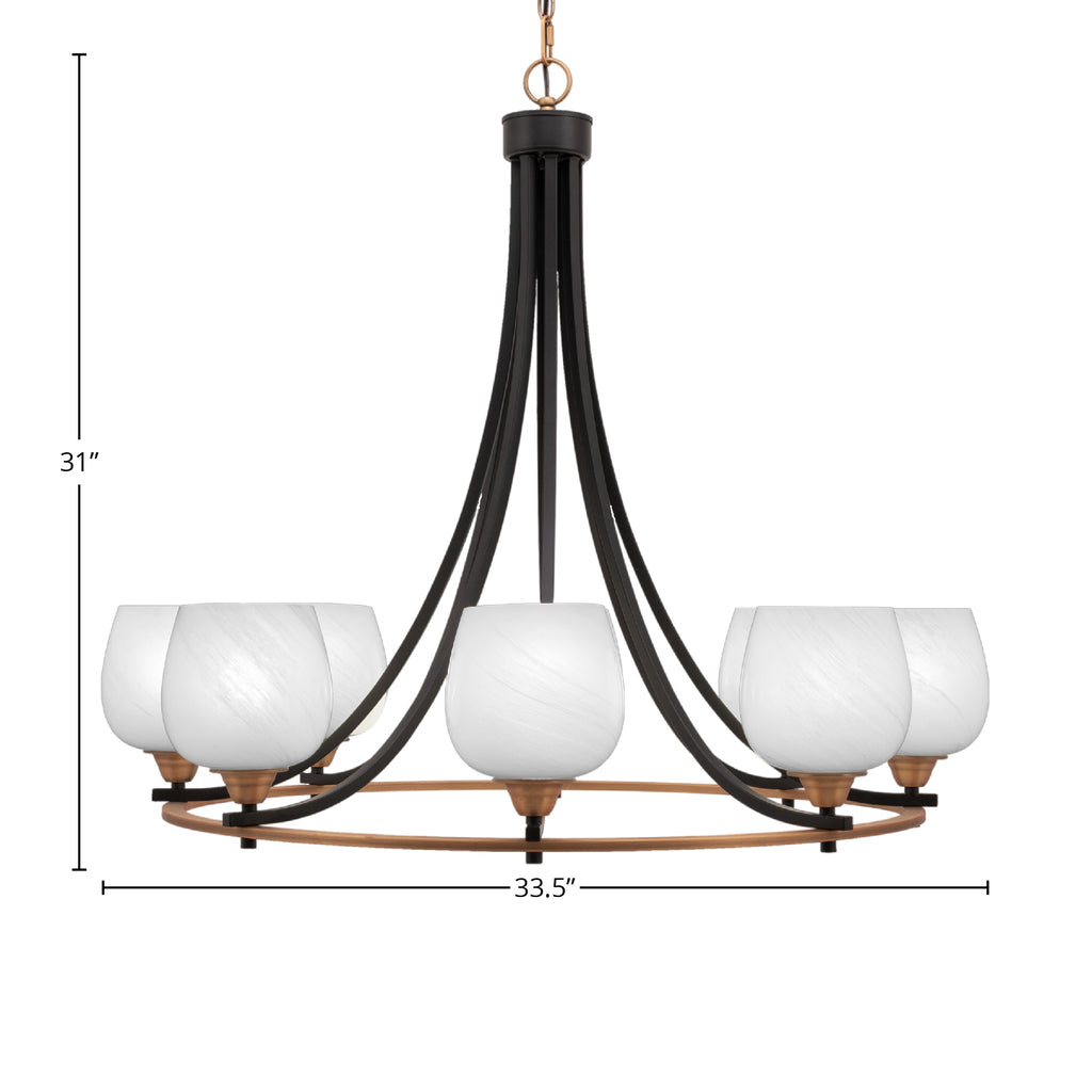 Paramount Eight Light Chandelier in Matte Black & Brass with 6" White Marble Shade