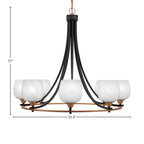 Paramount Eight Light Chandelier in Matte Black & Brass with 6" White Marble Shade