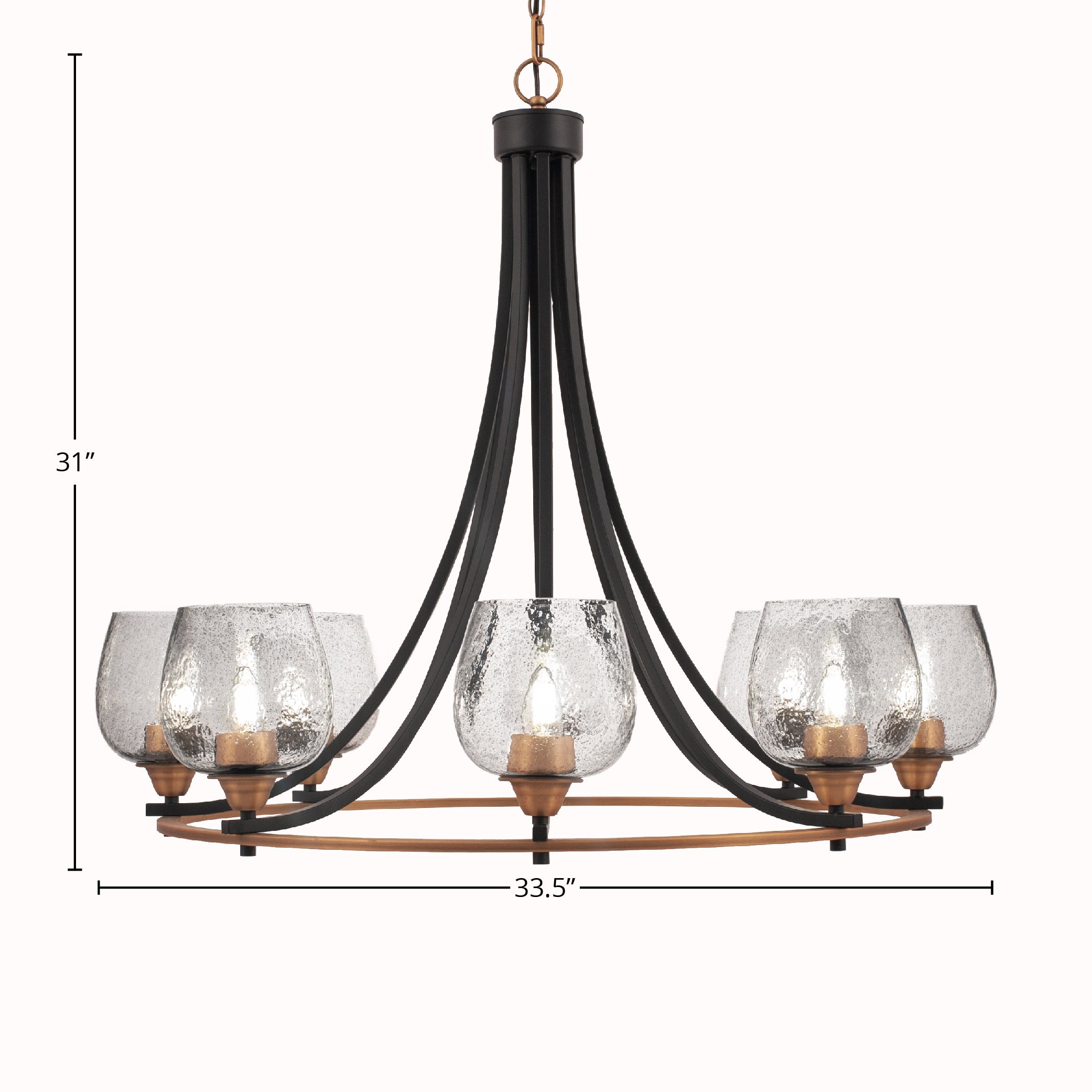 Paramount Eight Light Chandelier in Matte Black & Brass with 6" Smoke Bubble Shade