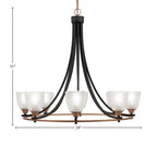 Paramount Eight Light Chandelier in Matte Black & Brass with 5" Clear Ribbed Shade