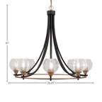 Paramount Eight Light Chandelier in Matte Black & Brass with 6" Clear Ribbed Shade