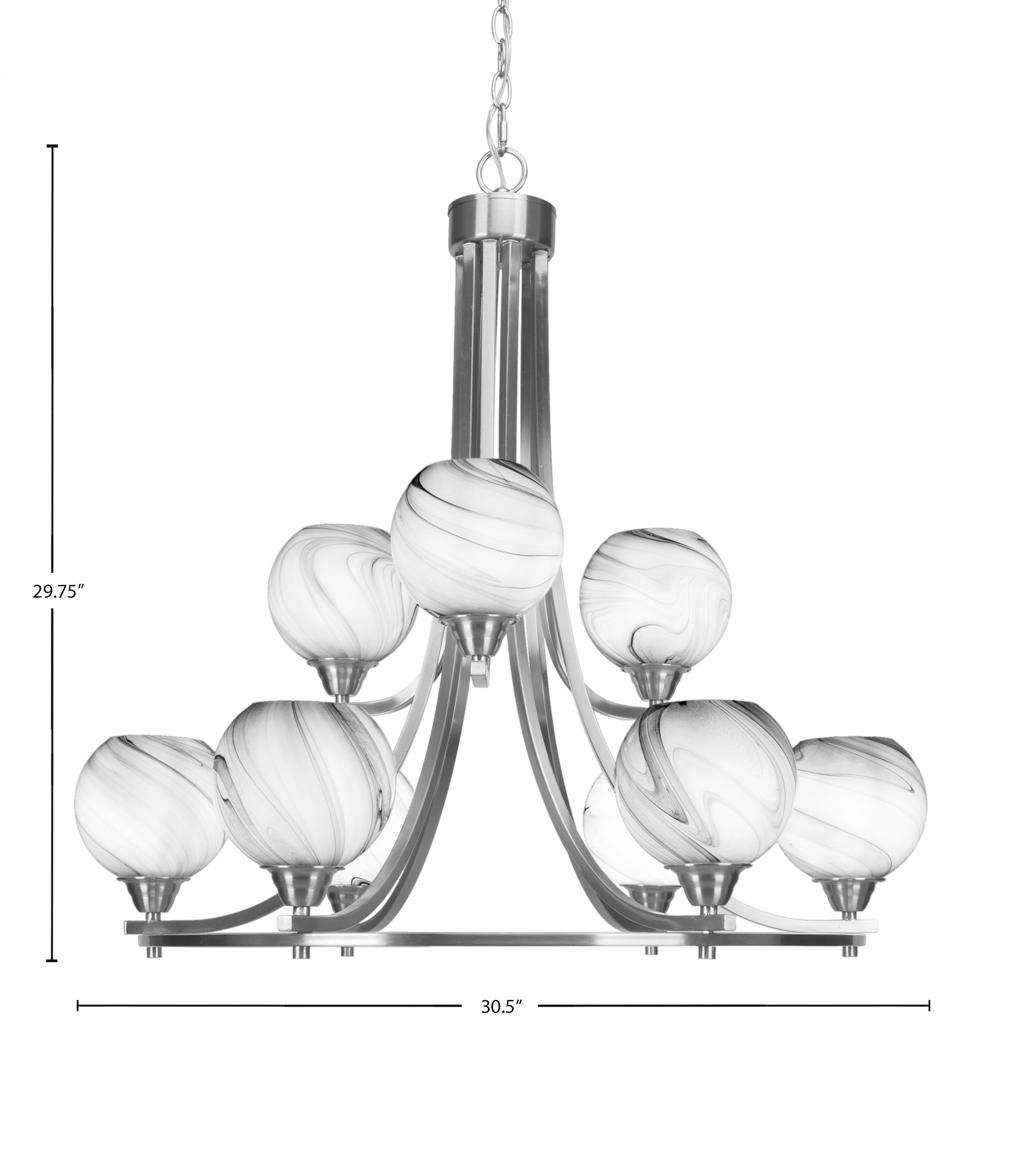 Paramount Nine Light Chandelier in Brushed Nickel with 5.75" Onyx Swirl Shade