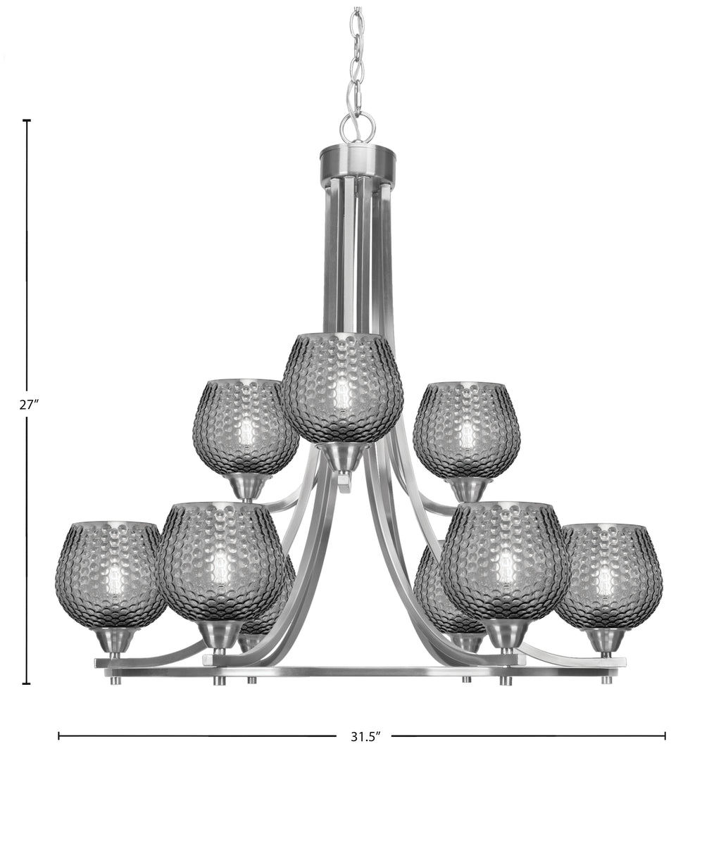 Paramount Nine Light Chandelier in Brushed Nickel with Smoke Textured Shade