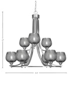 Paramount Nine Light Chandelier in Brushed Nickel with Smoke Textured Shade