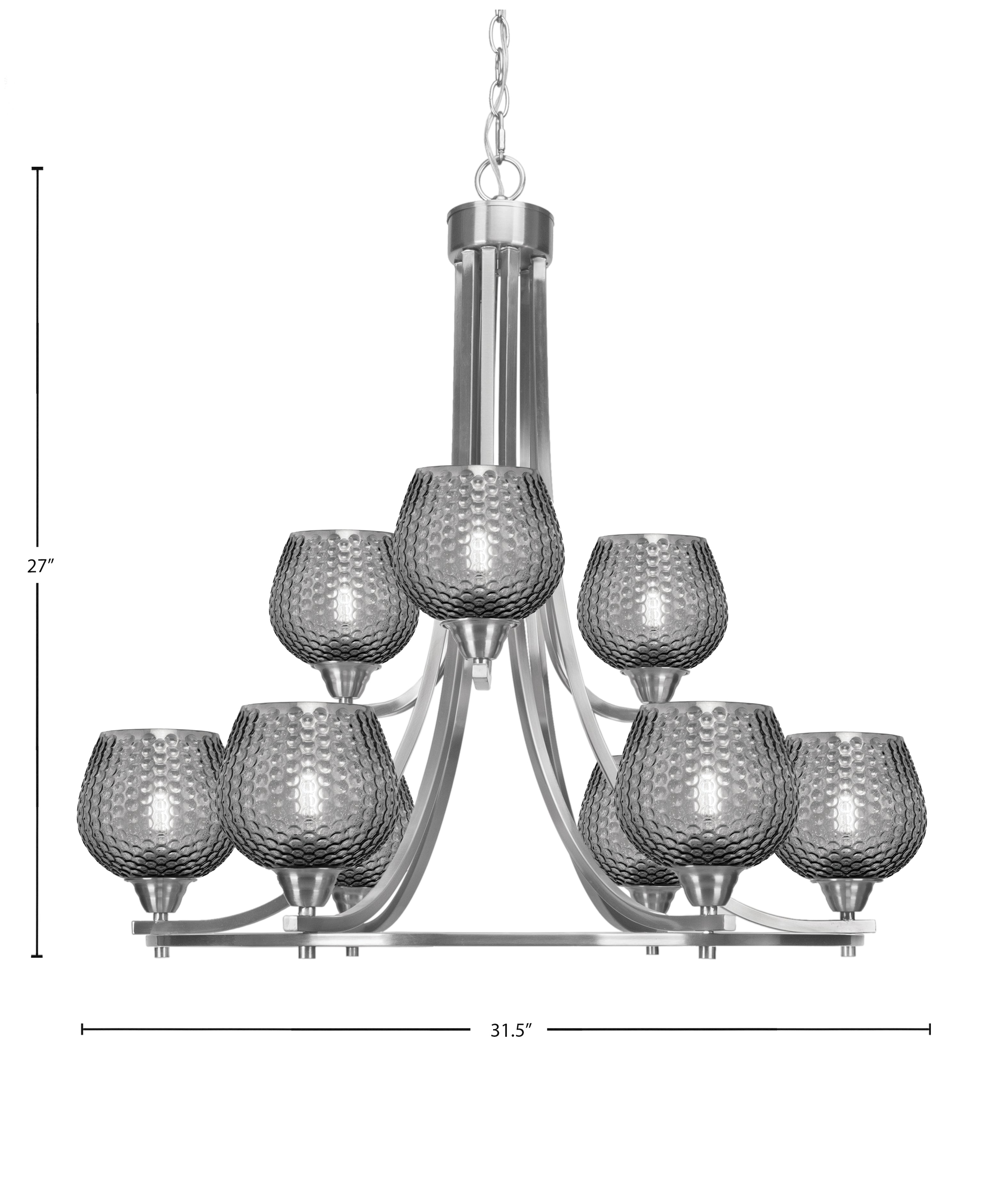Paramount Nine Light Chandelier in Brushed Nickel with Smoke Textured Shade