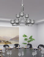 Paramount Nine Light Chandelier in Brushed Nickel with Smoke Textured Shade