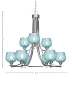 Paramount Nine Light Chandelier in Brushed Nickel with Turquoise Textured Shade