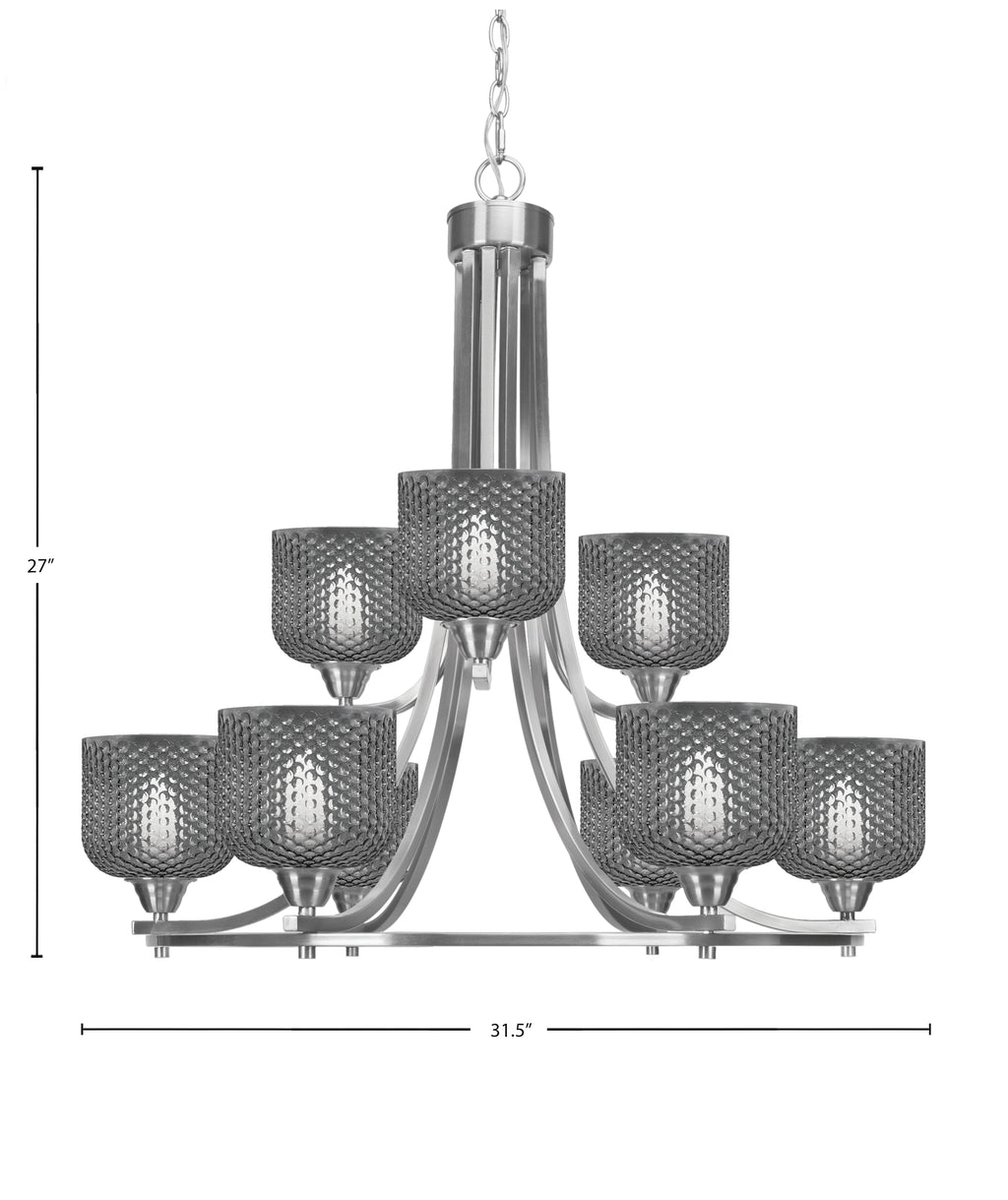 Paramount Nine Light Chandelier in Brushed Nickel with Smoke Textured Shade