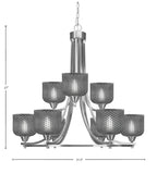 Paramount Nine Light Chandelier in Brushed Nickel with Smoke Textured Shade