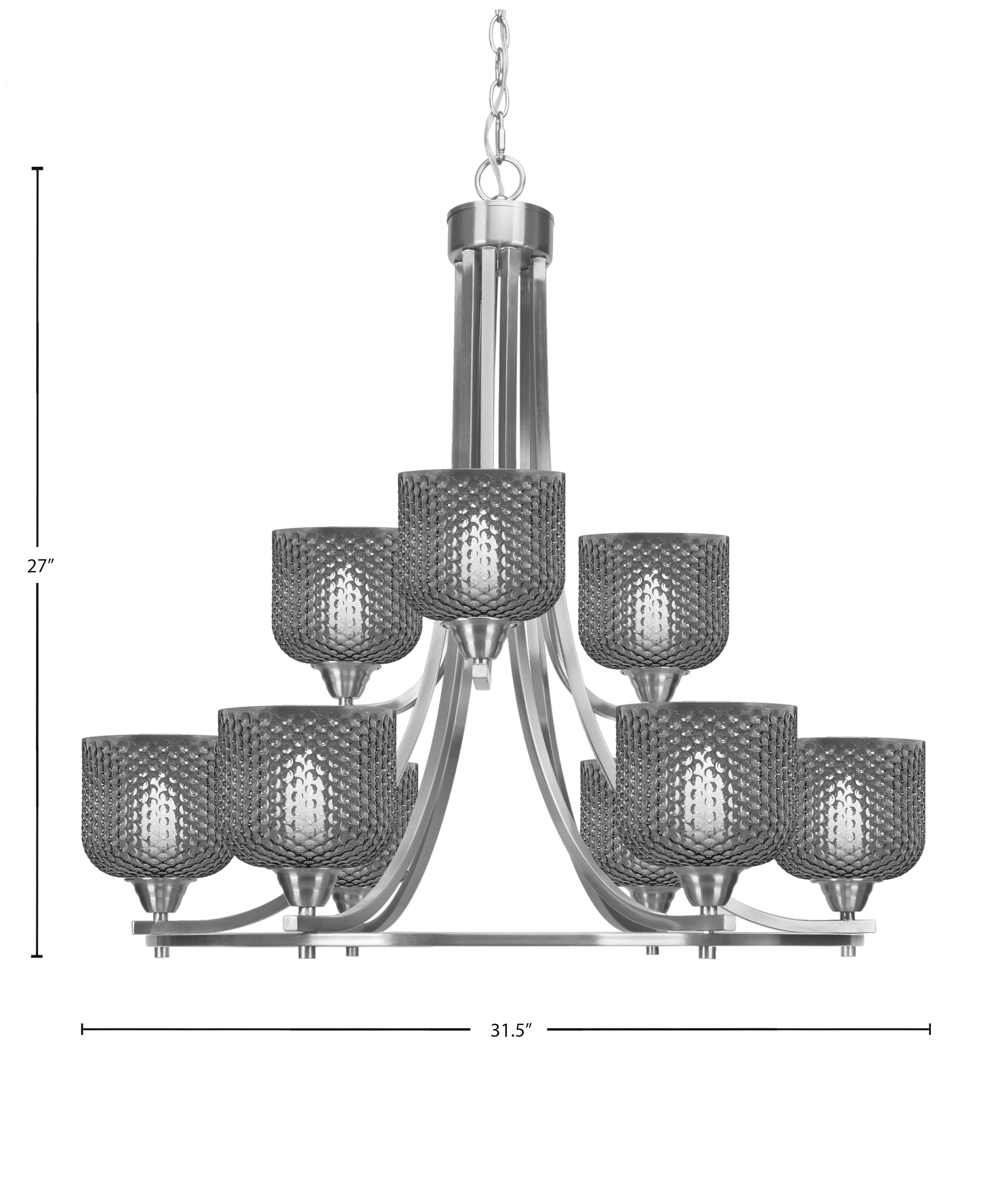 Paramount Nine Light Chandelier in Brushed Nickel with Smoke Textured Shade