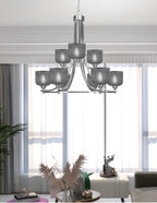 Paramount Nine Light Chandelier in Brushed Nickel with Smoke Textured Shade