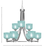 Paramount Nine Light Chandelier in Brushed Nickel with Turquoise Textured Shade