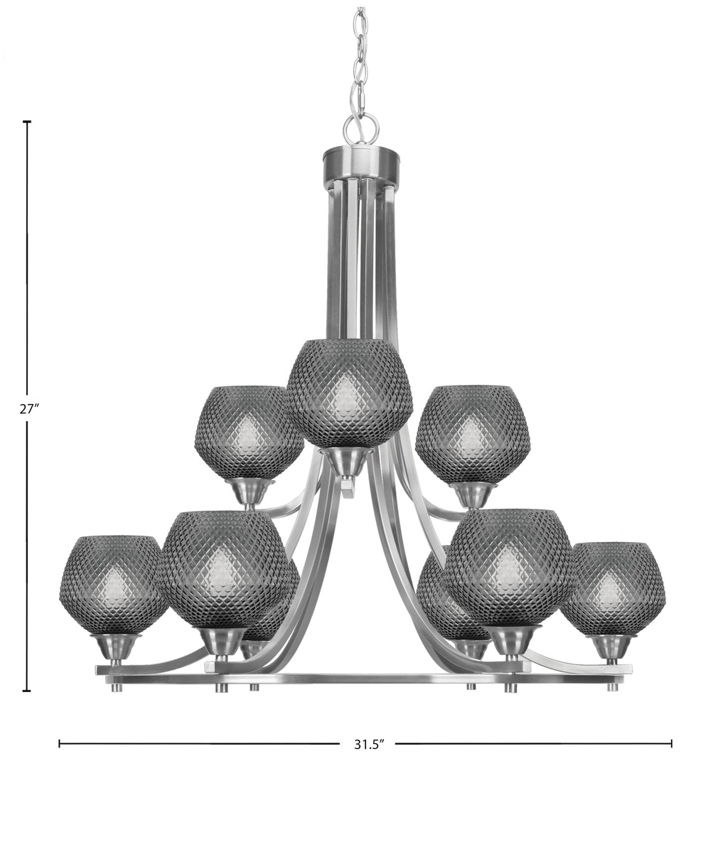 Paramount Nine Light Chandelier in Brushed Nickel with Smoke Textured Shade