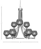 Paramount Nine Light Chandelier in Brushed Nickel with Smoke Textured Shade