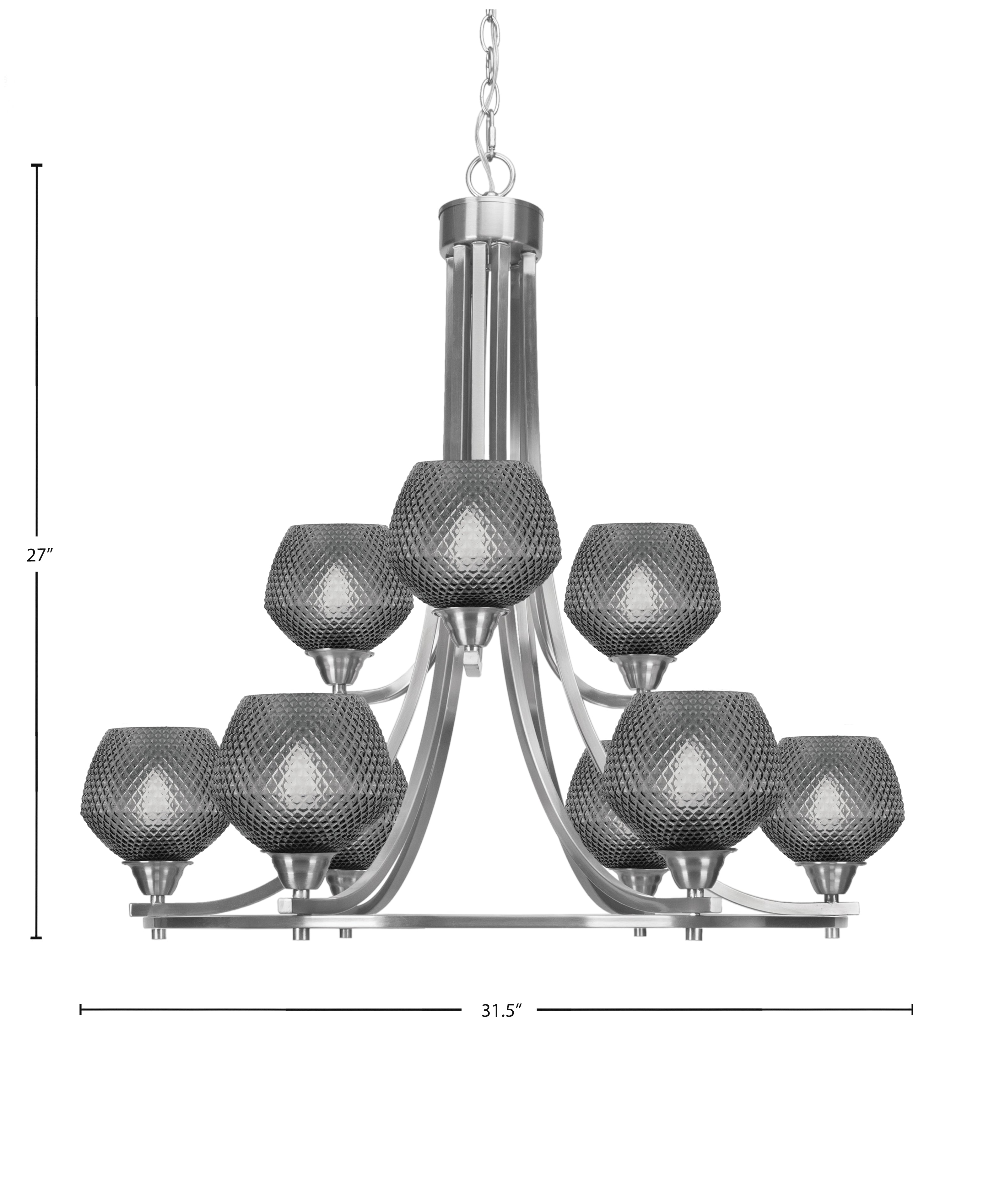 Paramount Nine Light Chandelier in Brushed Nickel with Smoke Textured Shade