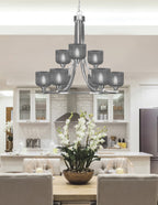 Paramount Nine Light Chandelier in Brushed Nickel with Smoke Textured Shade