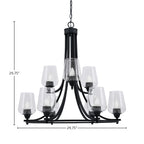 Paramount Nine Light Chandelier in Matte Black with 5" Clear Bubble Shade