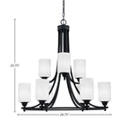 Paramount Nine Light Chandelier in Matte Black with 4" White Marble Shade