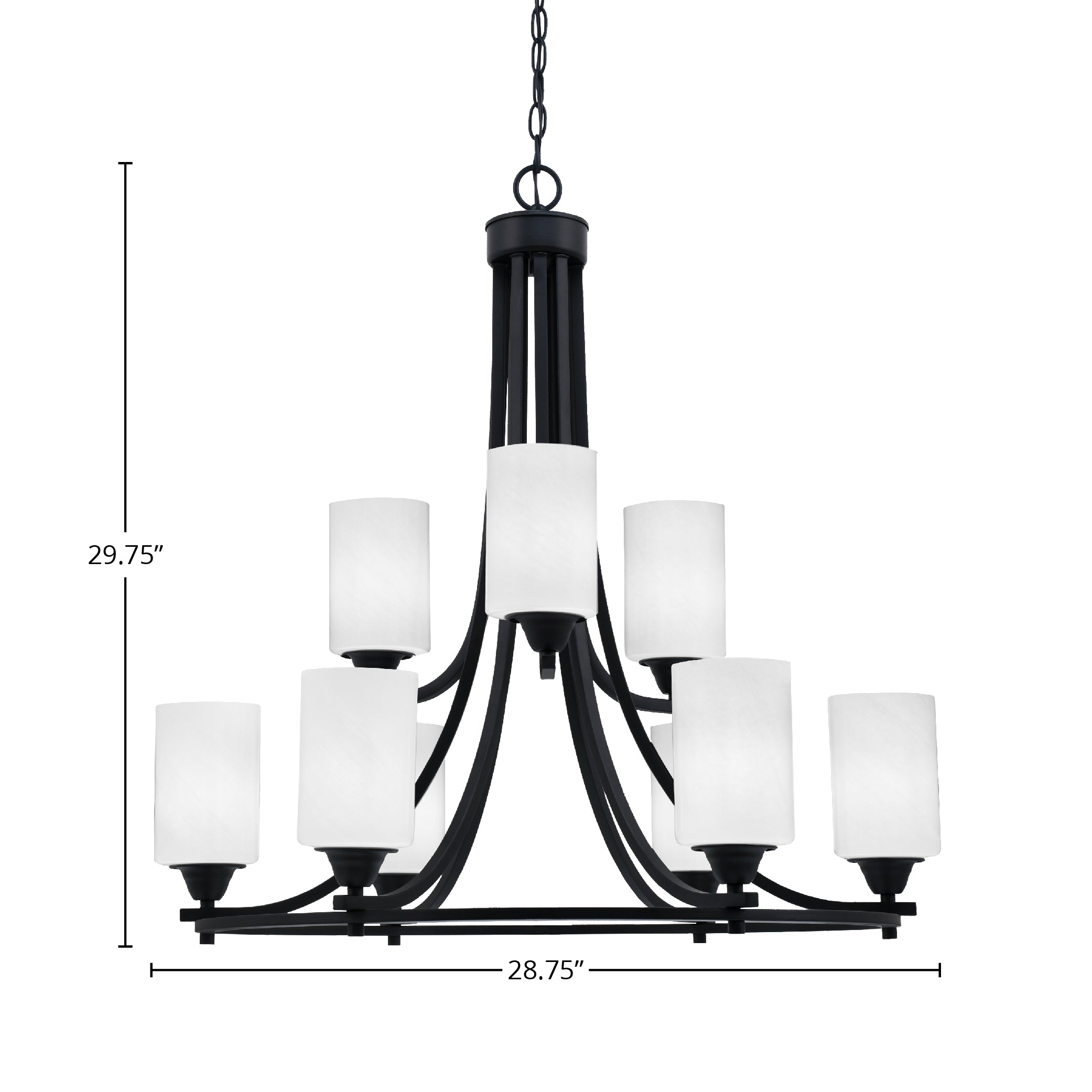 Paramount Nine Light Chandelier in Matte Black with 4" White Marble Shade