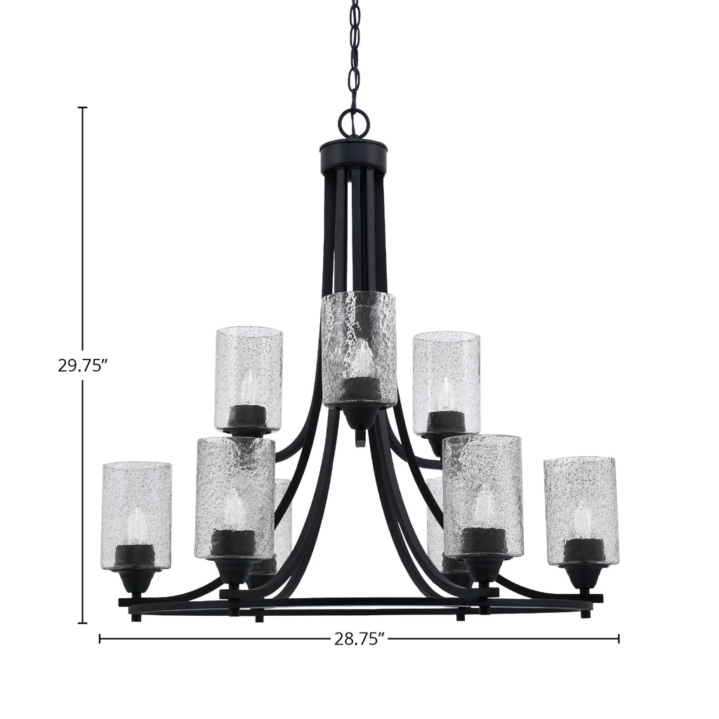 Paramount Nine Light Chandelier in Matte Black with 4" Smoke Bubble Shade