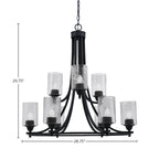 Paramount Nine Light Chandelier in Matte Black with 4" Smoke Bubble Shade