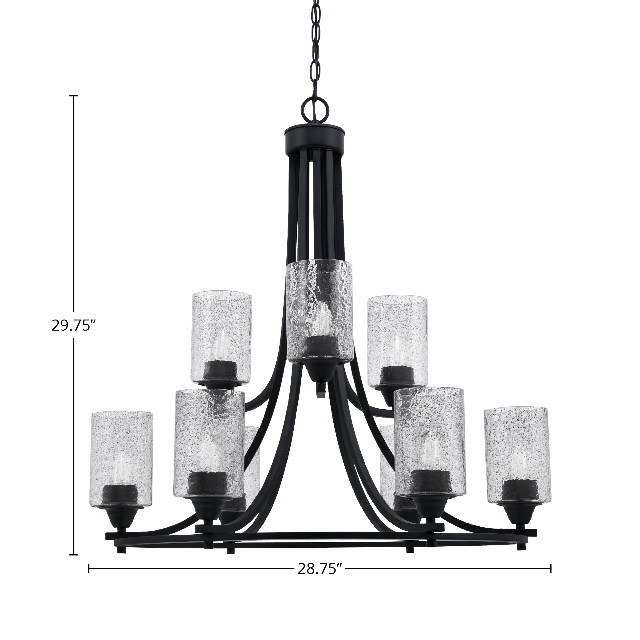 Paramount Nine Light Chandelier in Matte Black with 4" Smoke Bubble Shade