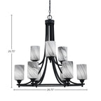 Paramount Nine Light Chandelier in Matte Black with 4" Onyx Swirl Shade