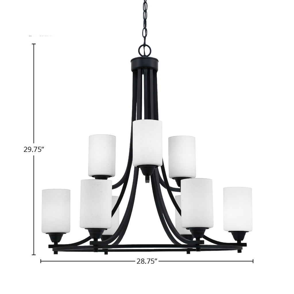 Paramount Nine Light Chandelier in Matte Black with 4" White Muslin Shade