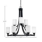 Paramount Nine Light Chandelier in Matte Black with 4" White Muslin Shade