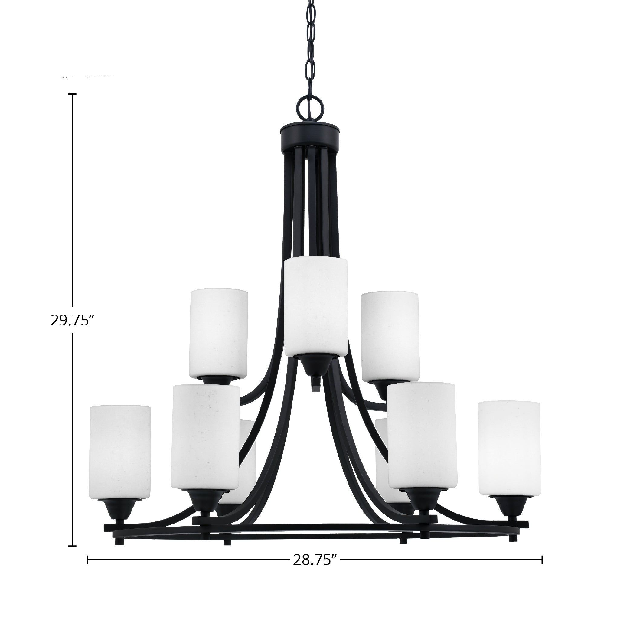 Paramount Nine Light Chandelier in Matte Black with 4" White Muslin Shade