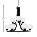 Paramount Nine Light Chandelier in Matte Black with 5.75" White Marble Shade