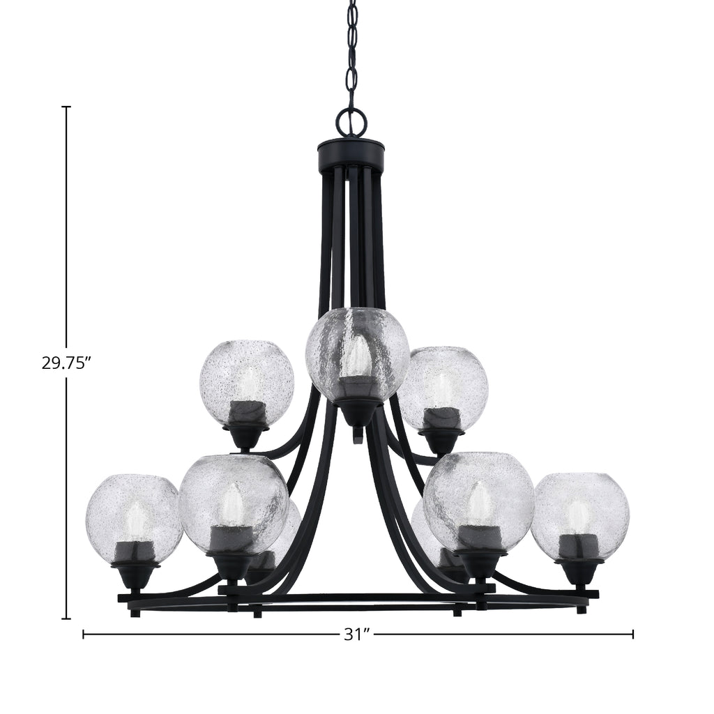 Paramount Nine Light Chandelier in Matte Black with 5.75" Smoke Bubble Shade