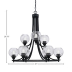 Paramount Nine Light Chandelier in Matte Black with 5.75" Smoke Bubble Shade