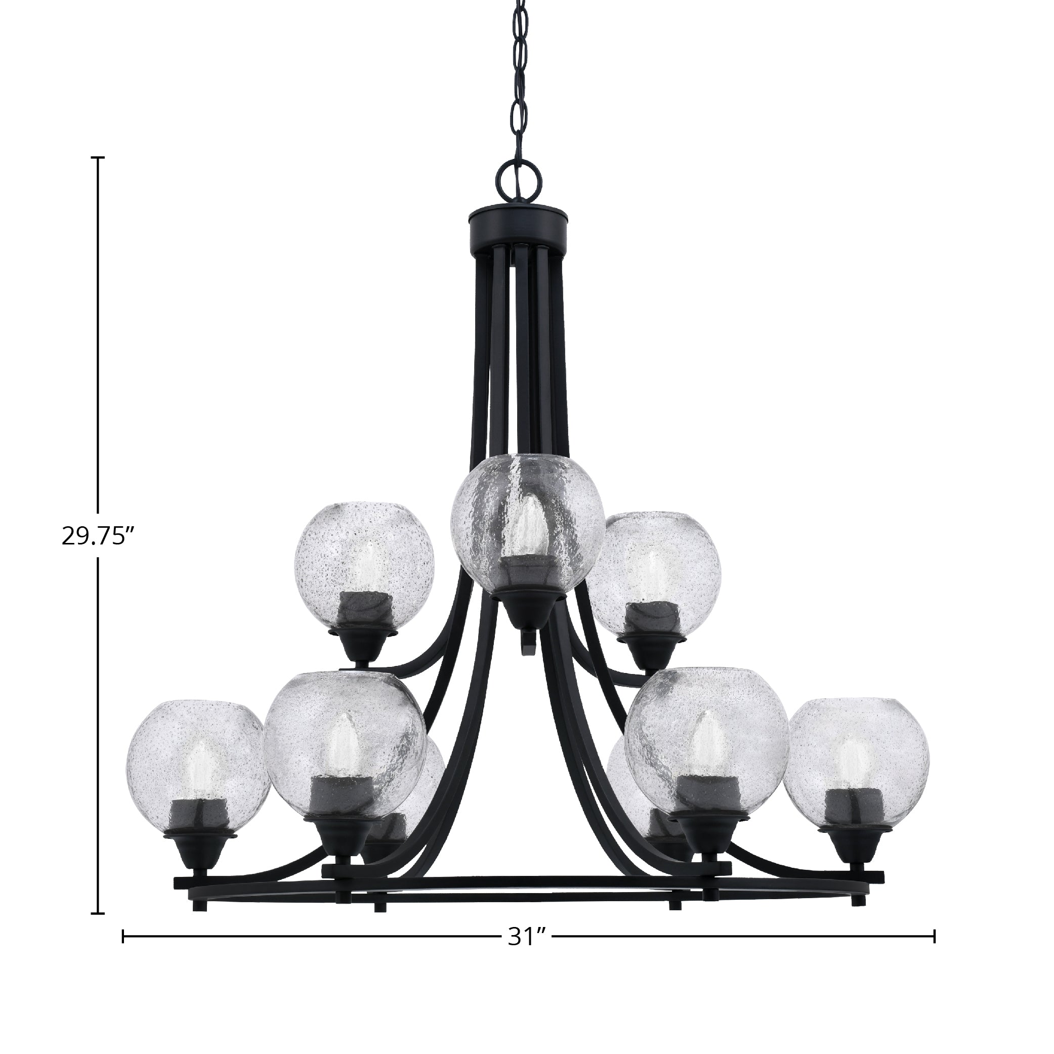 Paramount Nine Light Chandelier in Matte Black with 5.75" Smoke Bubble Shade